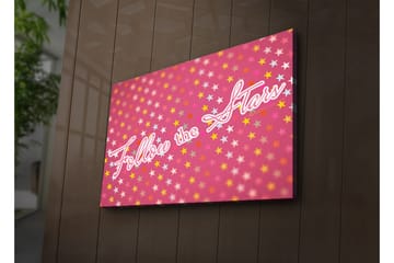 Canvastavla med LED-belysning 45x70 cm - Lekfull komposition med stjärnor och texten Follow the Stars - Rosa / Gul / Vit - Inredning - Tavlor & konst - Canvastavlor
