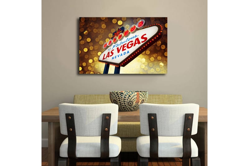 Canvastavla med LED-belysning 45x70 cm - Neonljusskylt med texten LAS VEGAS - Röd / Guld / Blå - Inredning - Tavlor & konst - Canvastavlor