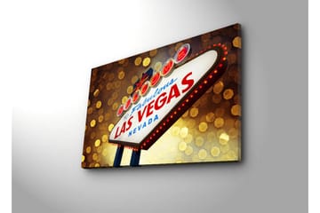 Canvastavla med LED-belysning 45x70 cm - Neonljusskylt med texten LAS VEGAS - Röd / Guld / Blå - Inredning - Tavlor & konst - Canvastavlor
