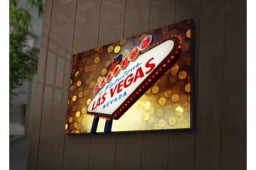 Canvastavla med LED-belysning 45x70 cm - Neonljusskylt med texten LAS VEGAS - Röd / Guld / Blå - Inredning - Tavlor & konst - Canvastavlor