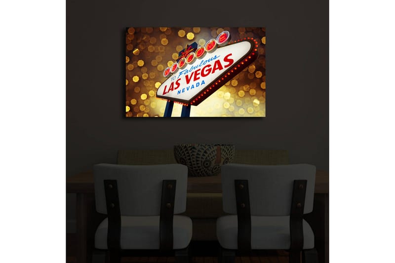 Canvastavla med LED-belysning 45x70 cm - Neonljusskylt med texten LAS VEGAS - Röd / Guld / Blå - Inredning - Tavlor & konst - Canvastavlor