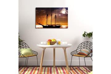 Canvastavla med LED-belysning 45x70 cm - Segelbåt mot en solnedgång över havet - Orange / Svart / Guld - Inredning - Tavlor & konst - Canvastavlor
