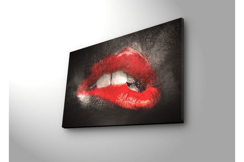 Canvastavla med LED-belysning 45x70 cm - Sensuella läppar i röd färg med en dramatisk kontrast mot en mörk bakgrund - Röd / Svart - Inredning - Tavlor & konst - Canvastavlor
