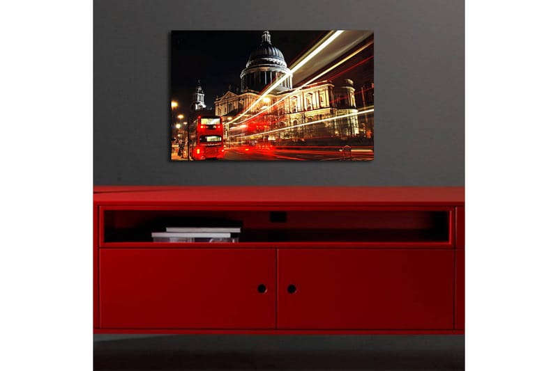 Canvastavla med LED-belysning 45x70 cm - Stadssilhuett med St. Pauls katedral i nattbelysning - Röd / Guld / Svart - Inredning - Tavlor & konst - Canvastavlor