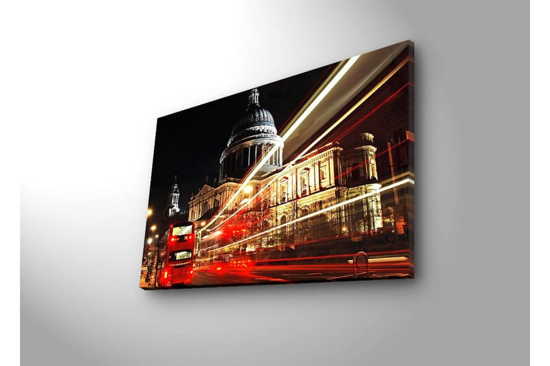 Canvastavla med LED-belysning 45x70 cm - Stadssilhuett med St. Pauls katedral i nattbelysning - Röd / Guld / Svart - Inredning - Tavlor & konst - Canvastavlor