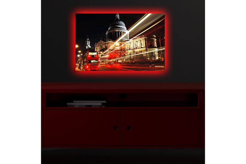 Canvastavla med LED-belysning 45x70 cm - Stadssilhuett med St. Pauls katedral i nattbelysning - Röd / Guld / Svart - Inredning - Tavlor & konst - Canvastavlor