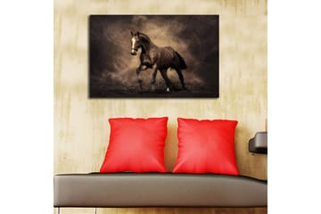 Canvastavla med LED-belysning 45x70 cm - Stolt häst i rörelse - Mörkbrun / Beige / Svart - Inredning - Tavlor & konst - Canvastavlor