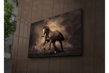 Canvastavla med LED-belysning 45x70 cm - Stolt häst i rörelse - Mörkbrun / Beige / Svart - Inredning - Tavlor & konst - Canvastavlor