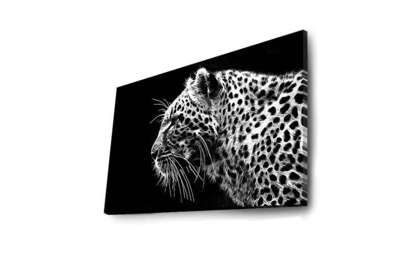 Canvastavla med LED-belysning 45x70 cm - Svartvit leopardprofil med detaljerad pälsstruktur - Svart / Vit - Inredning - Tavlor & konst - Canvastavlor