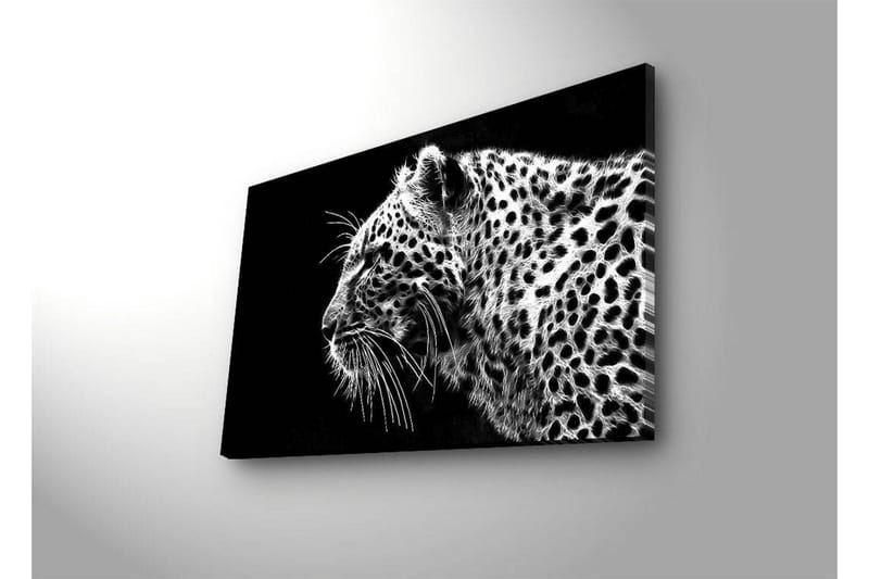 Canvastavla med LED-belysning 45x70 cm - Svartvit leopardprofil med detaljerad pälsstruktur - Svart / Vit - Inredning - Tavlor & konst - Canvastavlor