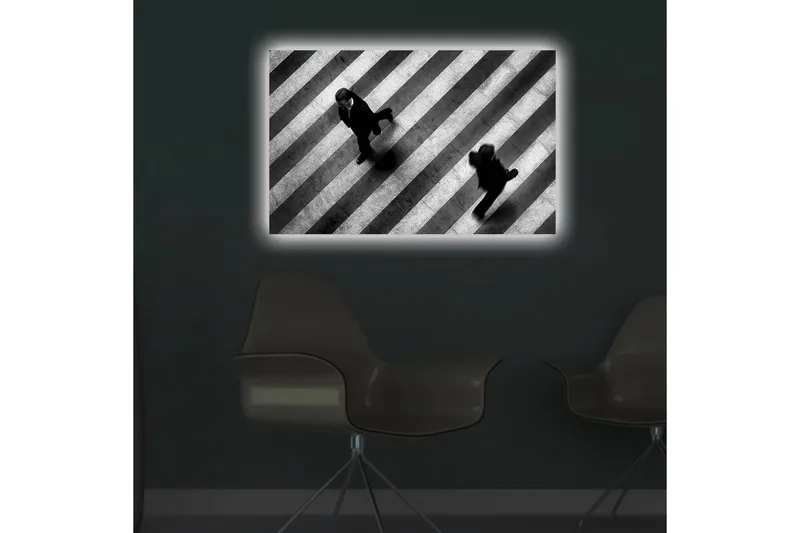 Canvastavla med LED-belysning 45x70 cm - Svartvita silhuetter av människor som går över ett övergångsställe - Svart / Vitt - Inredning - Tavlor & konst - Canvastavlor