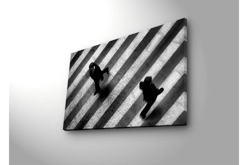 Canvastavla med LED-belysning 45x70 cm - Svartvita silhuetter av människor som går över ett övergångsställe - Svart / Vitt - Inredning - Tavlor & konst - Canvastavlor