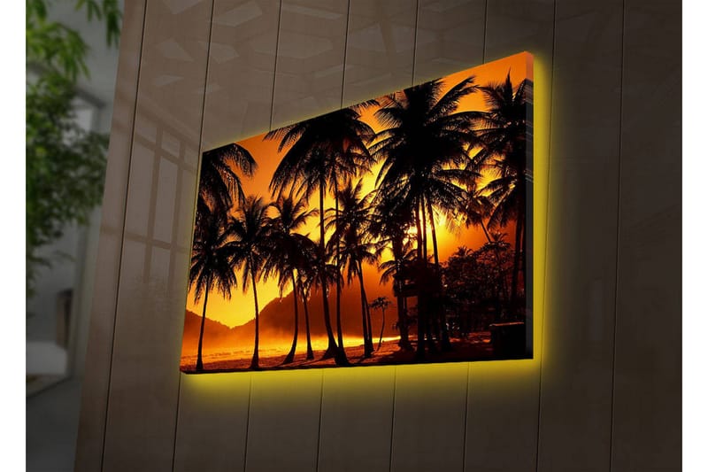 Canvastavla med LED-belysning 45x70 cm - Tropisk solnedgång med palmer i silhuett - Orange / Svart - Inredning - Tavlor & konst - Canvastavlor