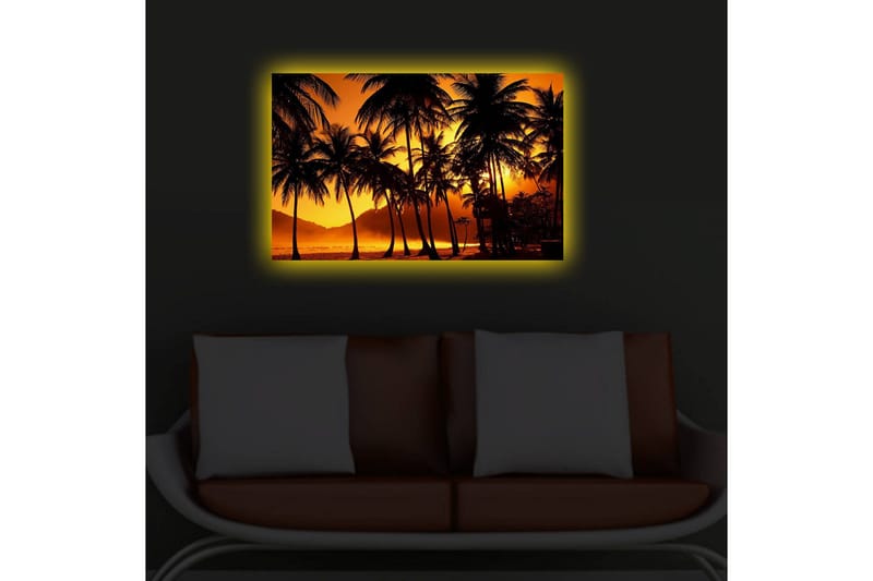 Canvastavla med LED-belysning 45x70 cm - Tropisk solnedgång med palmer i silhuett - Orange / Svart - Inredning - Tavlor & konst - Canvastavlor