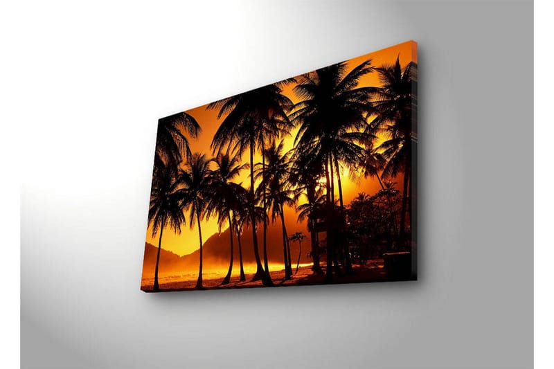 Canvastavla med LED-belysning 45x70 cm - Tropisk solnedgång med palmer i silhuett - Orange / Svart - Inredning - Tavlor & konst - Canvastavlor