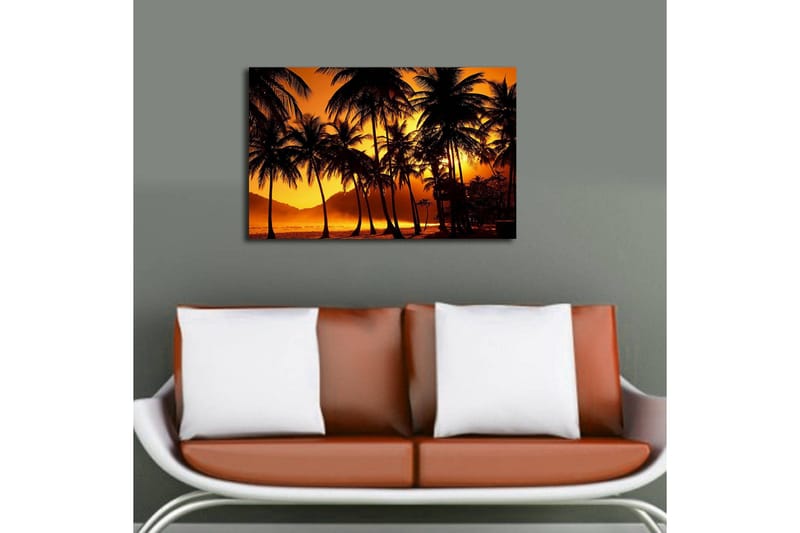 Canvastavla med LED-belysning 45x70 cm - Tropisk solnedgång med palmer i silhuett - Orange / Svart - Inredning - Tavlor & konst - Canvastavlor
