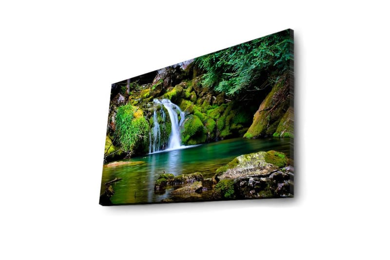 Canvastavla med LED-belysning 45x70 cm - Vacker vattenfall med frodig grönska och klippformationer - Grön / Blå / Brun - Inredning - Tavlor & konst - Canvastavlor