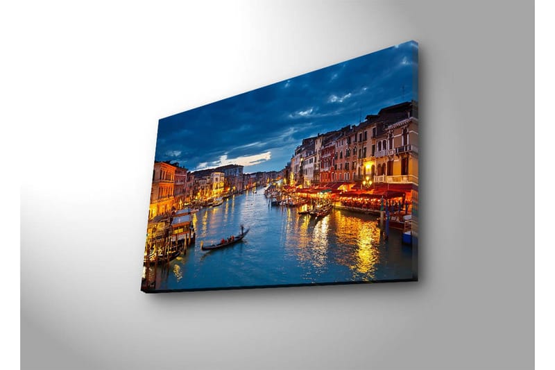 Canvastavla med LED-belysning 45x70 cm - Vacker vy över en kanal i Venedig med upplysta byggnader vid vattnet - Blå / Orange / Grön - Inredning - Tavlor & konst - Canvastavlor