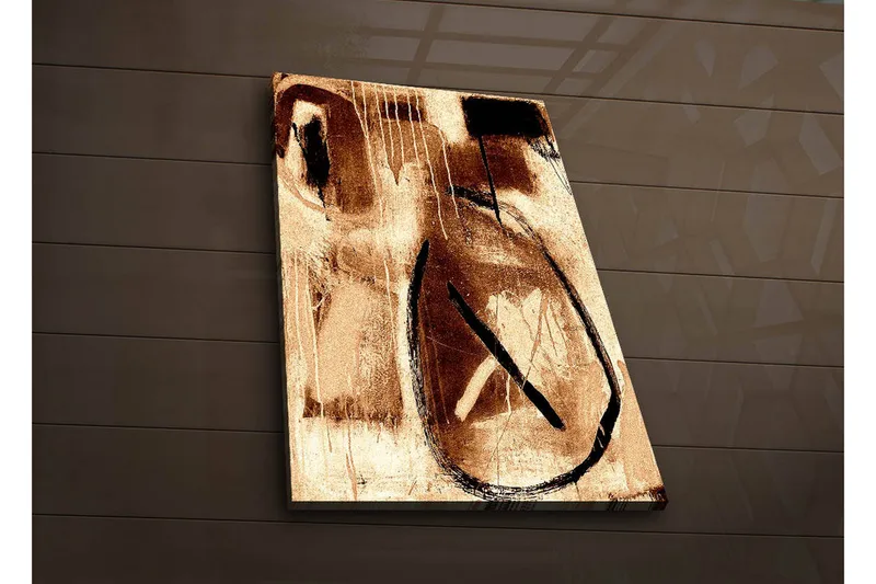 Canvastavla med LED-belysning 70x45 cm - Abstrakt komposition med cirkulära former och linjer - Brunt / Svart / Beige - Inredning - Tavlor & konst - Canvastavlor