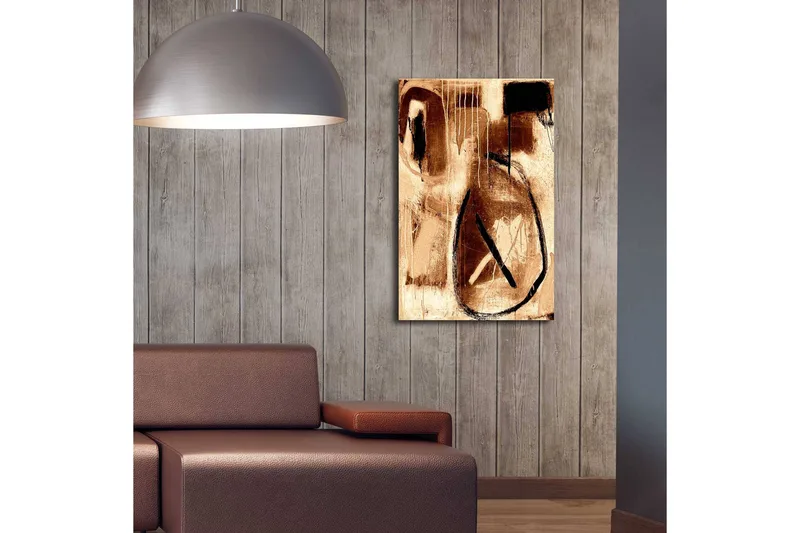 Canvastavla med LED-belysning 70x45 cm - Abstrakt komposition med cirkulära former och linjer - Brunt / Svart / Beige - Inredning - Tavlor & konst - Canvastavlor