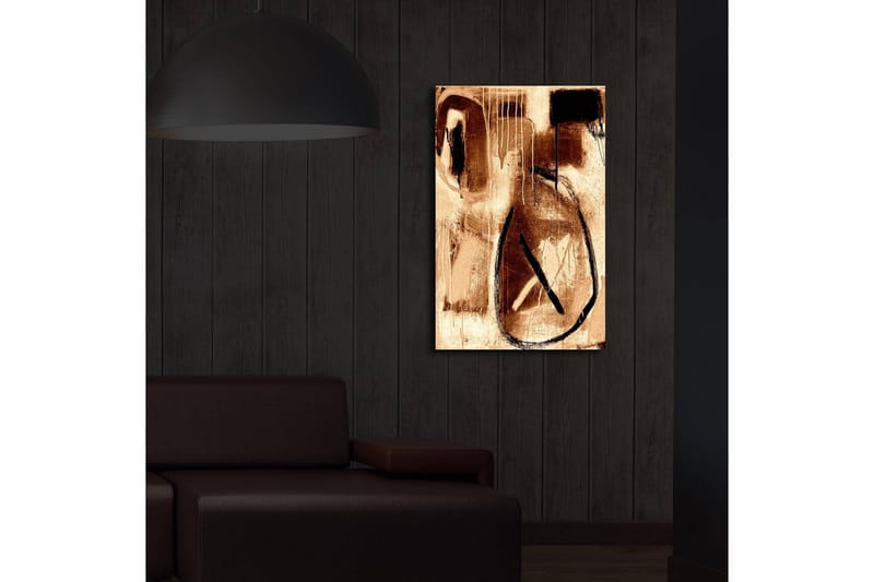 Canvastavla med LED-belysning 70x45 cm - Abstrakt komposition med cirkulära former och linjer - Brunt / Svart / Beige - Inredning - Tavlor & konst - Canvastavlor