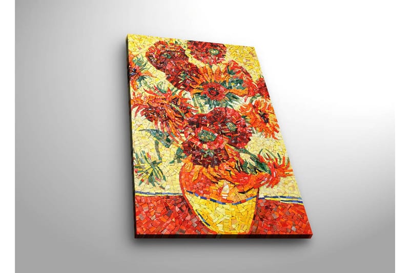 Canvastavla med LED-belysning 70x45 cm - Färgrik bukett av solrosor i en vas - Röd / Gul / Grön - Inredning - Tavlor & konst - Canvastavlor