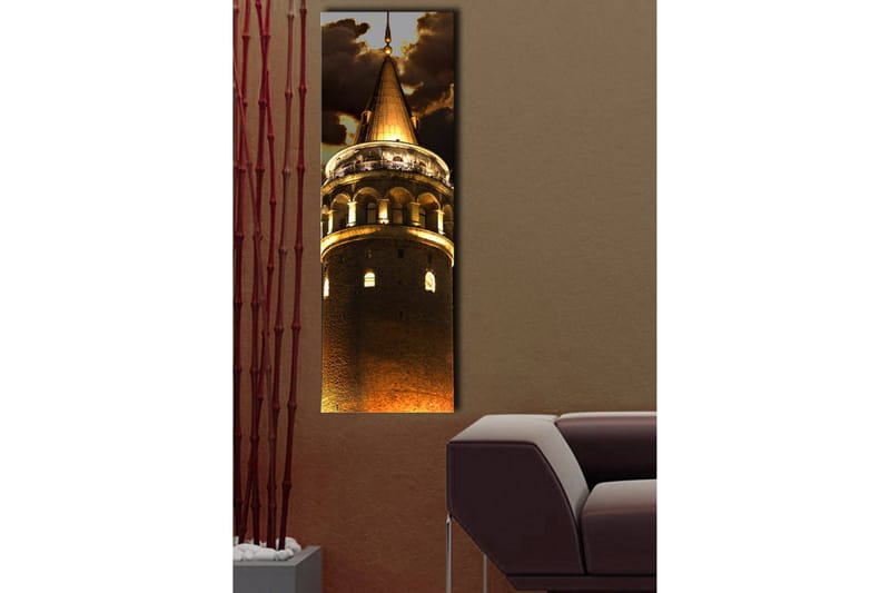 Canvastavla med LED-belysning 90x30 cm - Imponerande torn med gyllene detaljer - Guld / Brunt - Inredning - Tavlor & konst - Canvastavlor