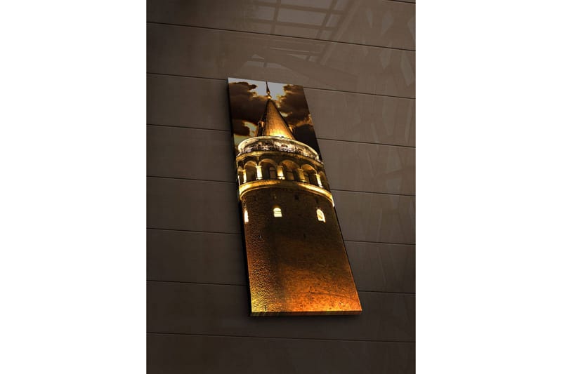 Canvastavla med LED-belysning 90x30 cm - Imponerande torn med gyllene detaljer - Guld / Brunt - Inredning - Tavlor & konst - Canvastavlor