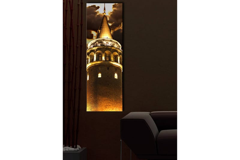 Canvastavla med LED-belysning 90x30 cm - Imponerande torn med gyllene detaljer - Guld / Brunt - Inredning - Tavlor & konst - Canvastavlor