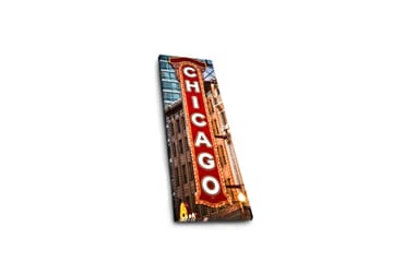 Canvastavla med LED-belysning 90x30 cm - Neonljusskylt med texten Chicago - Röd / Vit / Brun - Inredning - Tavlor & konst - Canvastavlor
