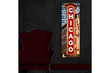 Canvastavla med LED-belysning 90x30 cm - Neonljusskylt med texten Chicago - Röd / Vit / Brun - Inredning - Tavlor & konst - Canvastavlor
