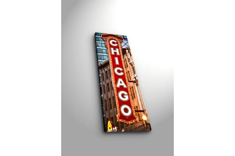 Canvastavla med LED-belysning 90x30 cm - Neonljusskylt med texten Chicago - Röd / Vit / Brun - Inredning - Tavlor & konst - Canvastavlor