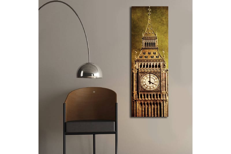 Canvastavla med LED-belysning 90x30 cm - Storslagen klocktorn med detaljerad arkitektur - Guld / Brun / Beige - Inredning - Tavlor & konst - Canvastavlor