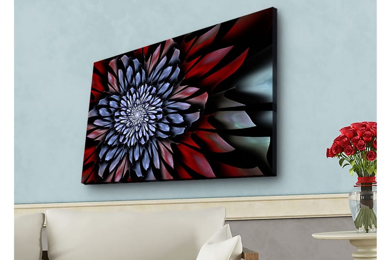 Canvastavla med LED-belysning - Abstrakt blomma med djupa färger - Mörkblå / Röd / Svart - Inredning - Tavlor & konst - Canvastavlor