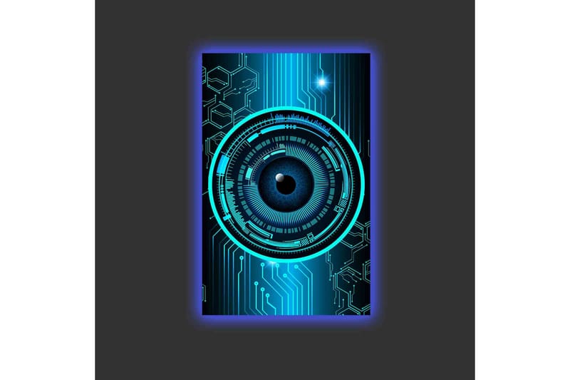 Canvastavla med LED-belysning - Abstrakt komposition med cirkulära mönster och teknologiska inslag - Mörkblå / Turkos / Svart - Inredning - Tavlor & konst - Canvastavlor