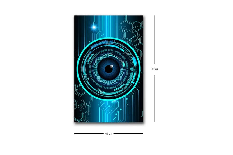 Canvastavla med LED-belysning - Abstrakt komposition med cirkulära mönster och teknologiska inslag - Mörkblå / Turkos / Svart - Inredning - Tavlor & konst - Canvastavlor