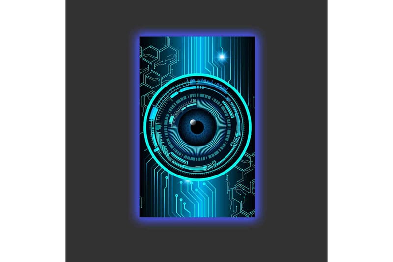 Canvastavla med LED-belysning - Abstrakt komposition med cirkulära mönster och teknologiska inslag - Mörkblå / Turkos / Svart - Inredning - Tavlor & konst - Canvastavlor