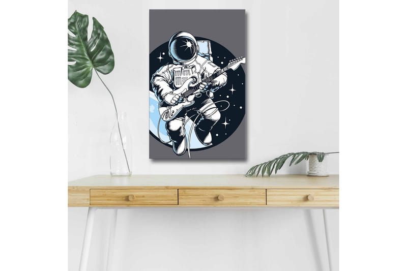 Canvastavla med LED-belysning - Astronaut som spelar gitarr i rymden, Mörkblå / Vit / Grå