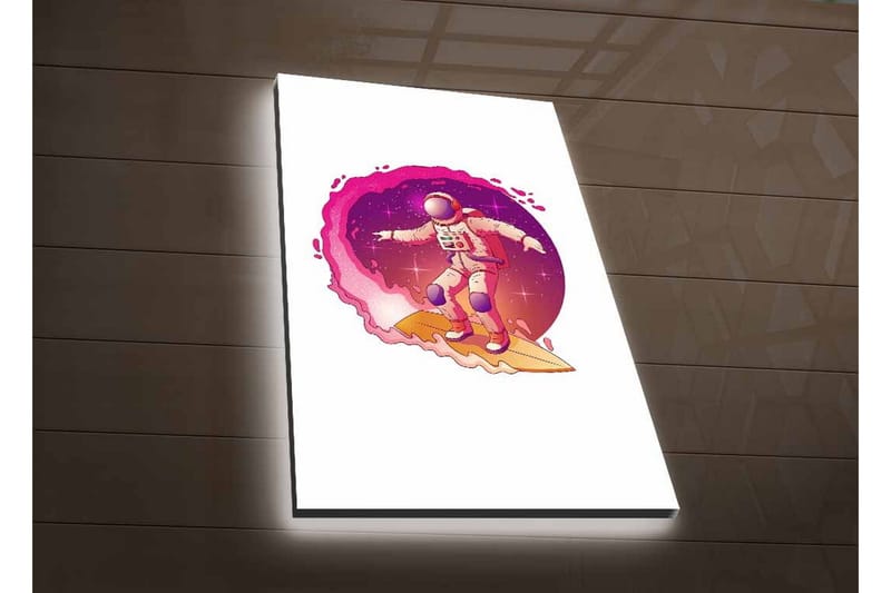 Canvastavla med LED-belysning - Astronaut som surfar genom rymden - Rosa / Lila / Beige - Inredning - Tavlor & konst - Canvastavlor