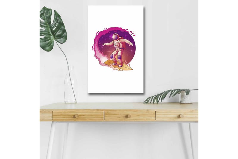 Canvastavla med LED-belysning - Astronaut som surfar genom rymden - Rosa / Lila / Beige - Inredning - Tavlor & konst - Canvastavlor