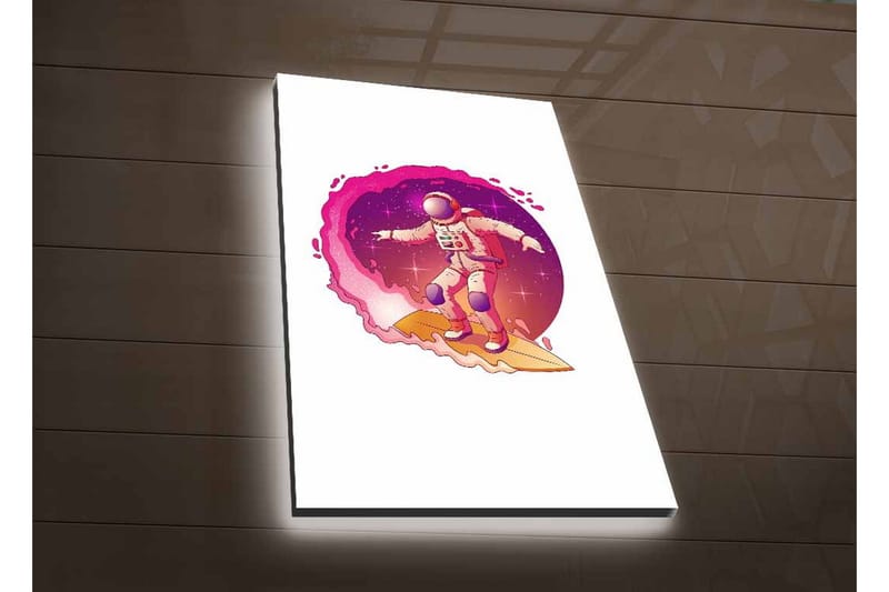 Canvastavla med LED-belysning - Astronaut som surfar genom rymden - Rosa / Lila / Beige - Inredning - Tavlor & konst - Canvastavlor