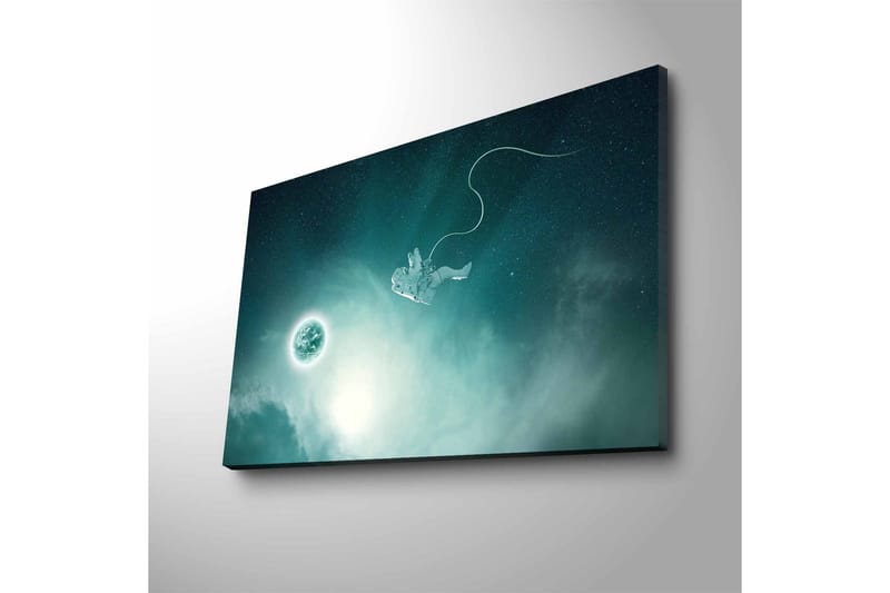 Canvastavla med LED-belysning - Astronaut som svävar i rymden med en planet i bakgrunden - Mörkblå / Grön / Vit - Inredning - Tavlor & konst - Canvastavlor