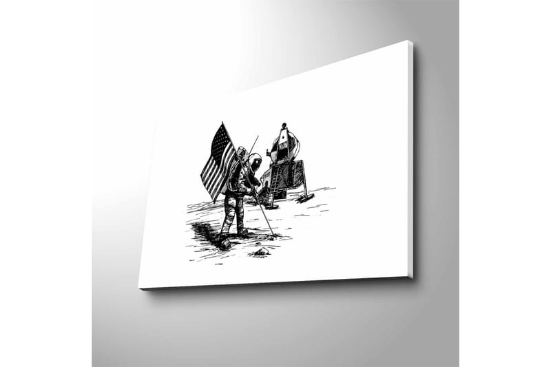 Canvastavla med LED-belysning - Astronaut som planterar en flagga på månens yta - Svart / Vitt - Inredning - Tavlor & konst - Canvastavlor