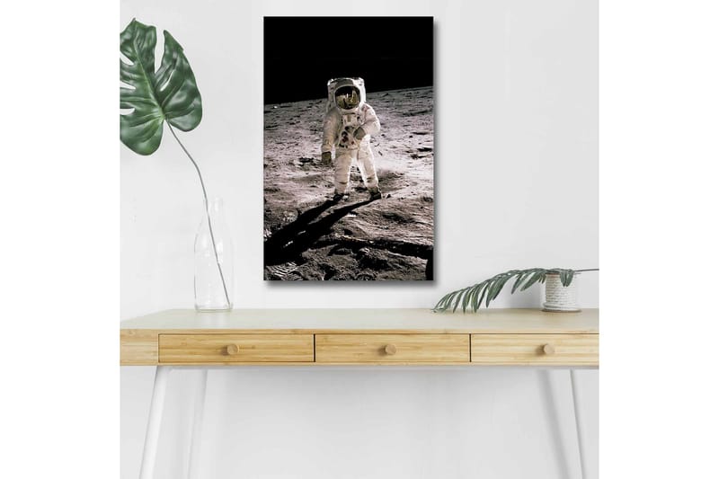 Canvastavla med LED-belysning - Astronaut på månens yta - Svart / Grå / Vit - Inredning - Tavlor & konst - Canvastavlor