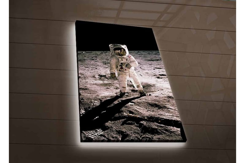 Canvastavla med LED-belysning - Astronaut på månens yta - Svart / Grå / Vit - Inredning - Tavlor & konst - Canvastavlor