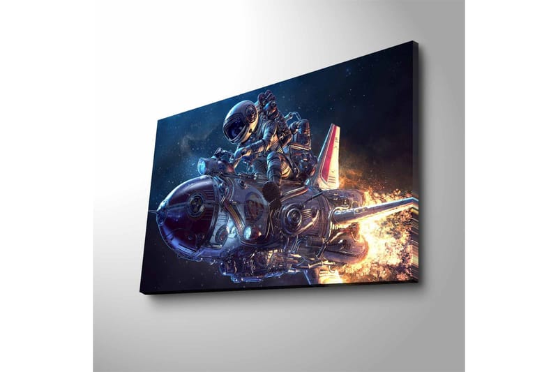 Canvastavla med LED-belysning - Astronaut på en futuristisk raket i rymden - Mörkblå / Silver / Orange - Inredning - Tavlor & konst - Canvastavlor
