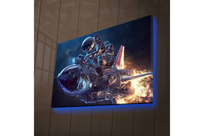 Canvastavla med LED-belysning - Astronaut på en futuristisk raket i rymden - Mörkblå / Silver / Orange - Inredning - Tavlor & konst - Canvastavlor