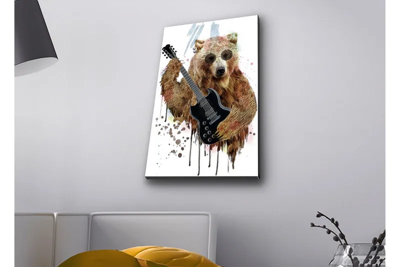 Canvastavla med LED-belysning - Björn som spelar elgitarr med solglasögon - Brun / Svart / Beige - Inredning - Tavlor & konst - Canvastavlor
