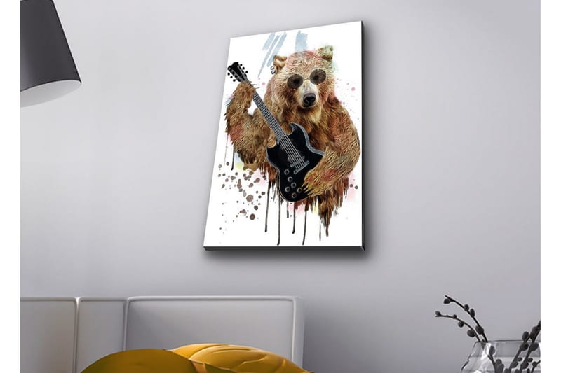 Canvastavla med LED-belysning - Björn som spelar elgitarr med solglasögon - Brun / Svart / Beige - Inredning - Tavlor & konst - Canvastavlor