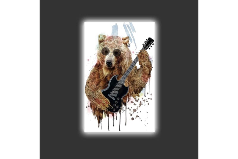 Canvastavla med LED-belysning - Björn som spelar elgitarr med solglasögon - Brun / Svart / Beige - Inredning - Tavlor & konst - Canvastavlor